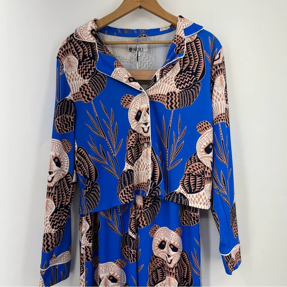 Noli S Panda pajama set long sleeve pants 0372 button up soft blue small - Picture 4 of 16